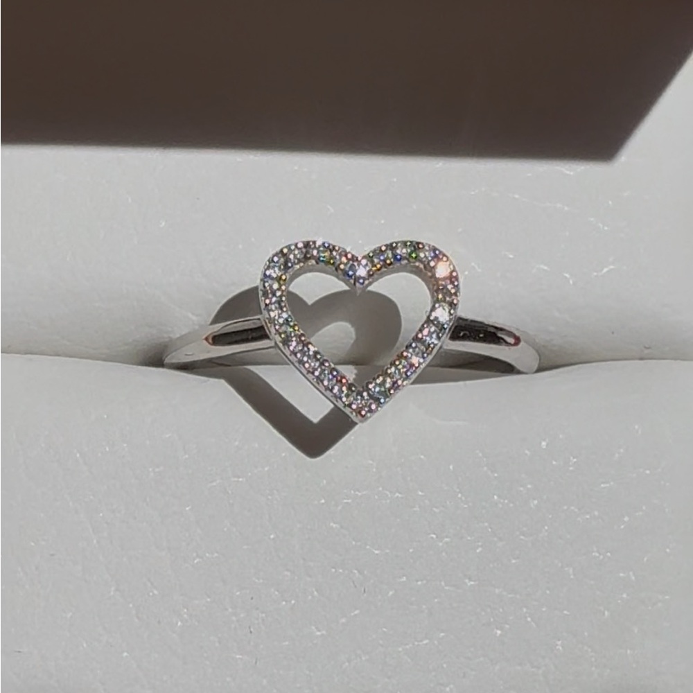Natural Diamond 14k White Gold Heart Stacking Promise Ring